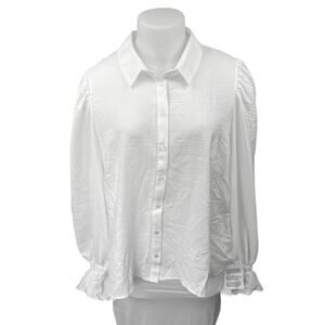 NEW ASOS Women's White Collared Ruffle Long Sleeve Button Down Shirt Top Size 20